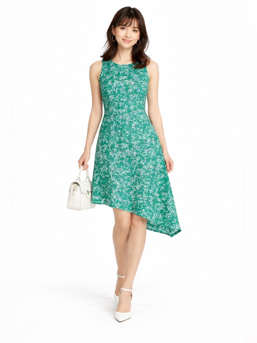 Green Floral Asymmetrical Summer Dress
